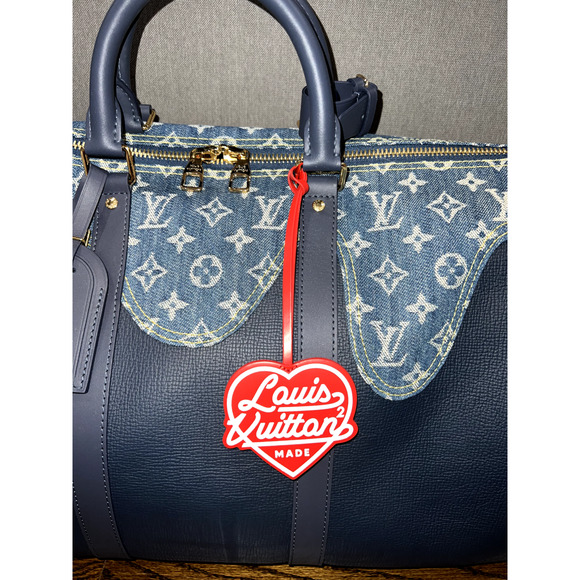 Louis Vuitton Keepall Bandouliere 50 Nigo Blue Denim Drip Monogram Weekend Bag - Picture 4 of 12